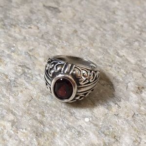 Sterling Silver Red Garnet Filigree Ring